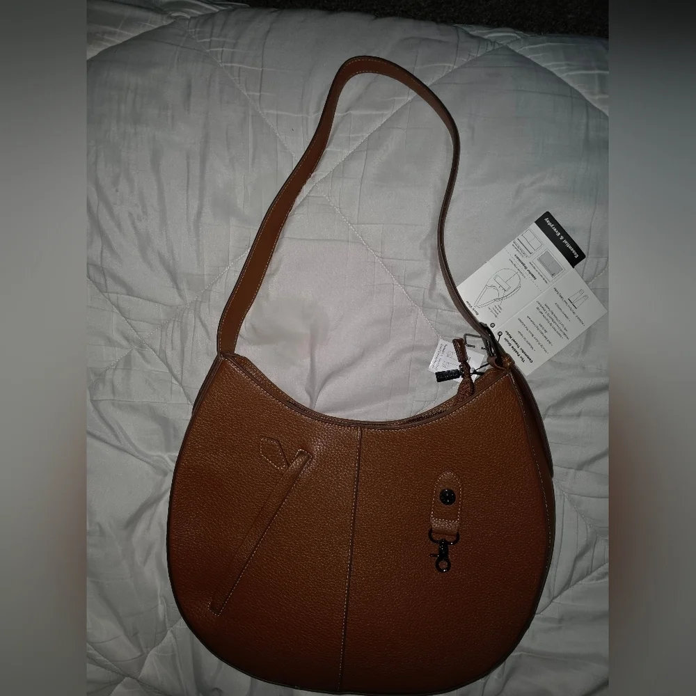Max Studio XL Pebble Grain Commuter Travel Hobo Bag in Cognac Color - Picture 14 of 16